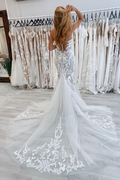 Gorgeous Long Mermaid Off the Shoulder Tulle Lace Wedding Dresses_2