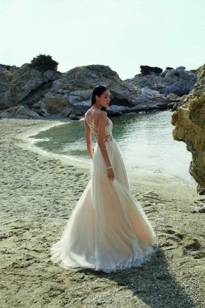 Boho Long A-line Sweetheart Chiffon Lace Wedding Dresses_2