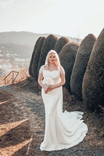 Beautiful White Long Mermaid Jewel Glitter Wedding Dresses_1