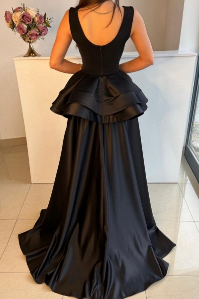 Elegant Black Long Mermaid Satin Formal Evening Dresses_3