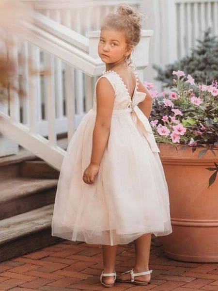 Jewel Neck Ivory Flower Girl Dress Sleeveless Formal Kids Dress for Party_3