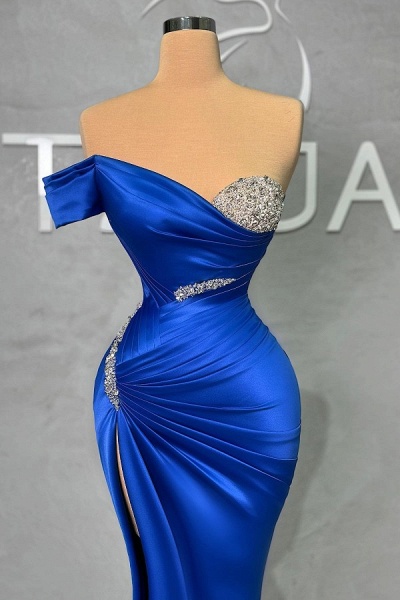 Gorgeous Long Mermaid One Shoulder Satin Formal Prom Dress with Slit_2