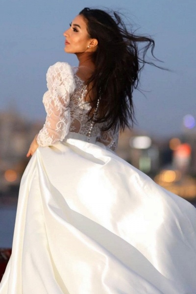 Gorgeous Long A-line Sweetheart Satin Lace Wedding Dresses with Sleeves_3