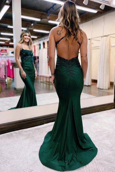 Long Mermaid Strapless Spaghetti Straps Lace Backless Formal Prom Dresses_3