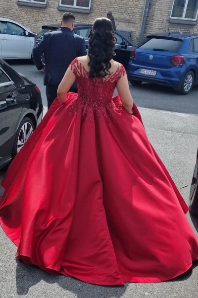 Gorgeous Long Ball Gown Off the Shoulder Satin Lace Formal Prom Dresses_3