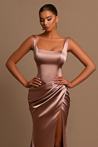 Simple Long Mermaid Satin Formal Prom Dresses with Slit_7