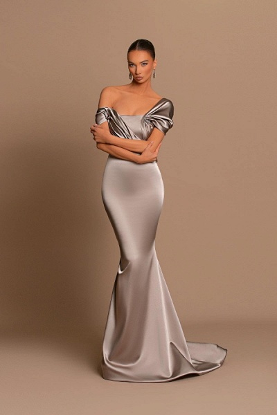 Beautiful Long Mermaid One Shoulder Satin Formal Prom Dresses_2