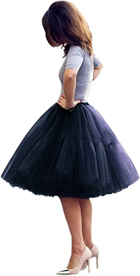 Women Princess Tutu Tulle Midi Knee Length Skirt Underskirt_14