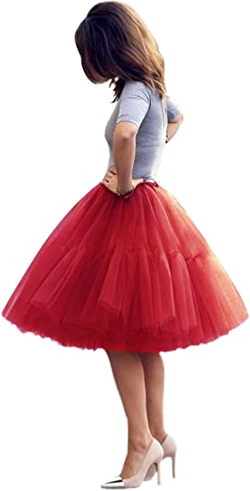 Women Princess Tutu Tulle Midi Knee Length Skirt Underskirt_4
