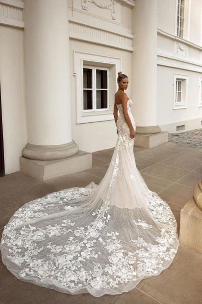 Elegant Long Mermaid Sweetheart Tulle Lace Wedding Dresses with Jacket_4