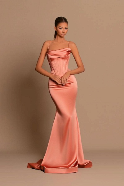 Long Mermaid Strapless Spaghetti Straps Satin Formal Prom Dresses_1