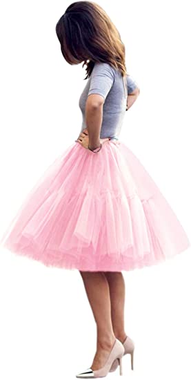 Women Princess Tutu Tulle Midi Knee Length Skirt Underskirt_3