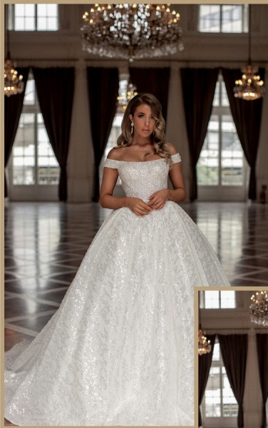 Modest Long Ball Gown Off the Shoulder Sequined Wedding Dresses