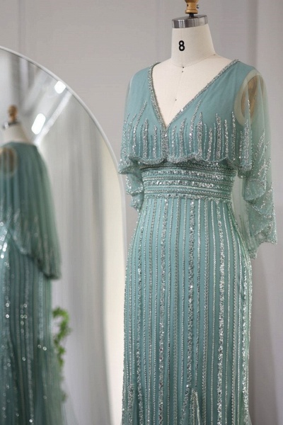 Luxuriöse, glitzernde, lange, formelle Abendkleider im Meerjungfrau-Stil mit Pailletten und abnehmbarem Schal_3