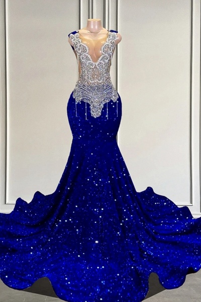 Royal Blue Long Mermaid Sweetheart Sequined Formal Prom Dresses_1