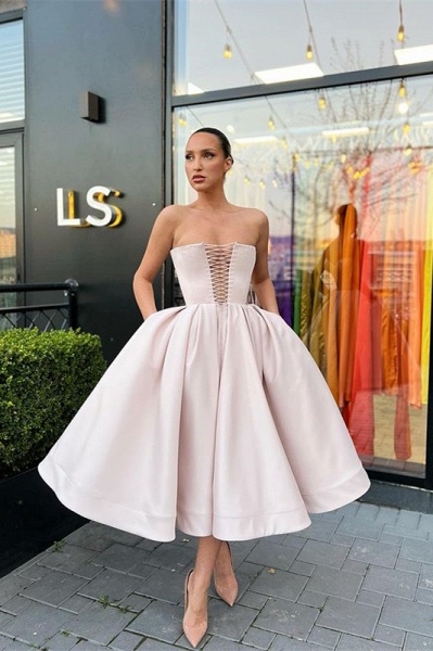 Short A-line Sweetheart Satin Formal Prom Dresses with Pockets