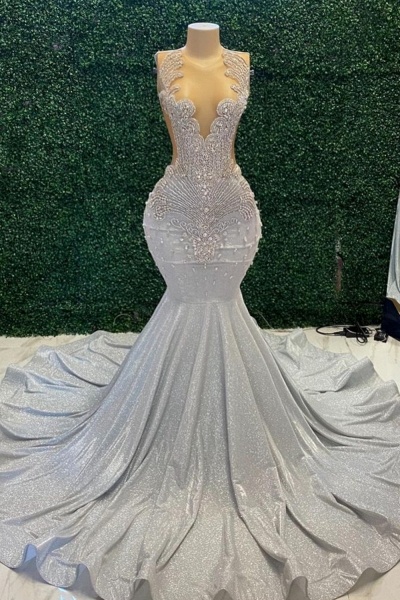 Charming Silver Long Mermaid Sweetheart Beadings Prom Dresses