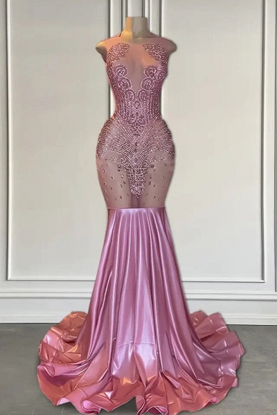 Sexy Long Mermaid Satin Beads Sequin Prom Dresses