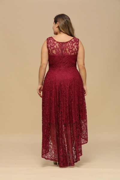 Chic Burgundy Off The Shoulder Floral Lace Hi-Lo Formal Dress Scoop Neck Party Wear Dress_7