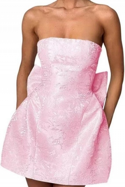 Chic Short Strapless Ruffle Satin Sheath Homecoming Dresses with Bow_3