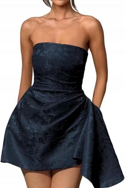 Elegant Short A-line Strapless Ruffle Jacquard Satin Homecoming Dress_14