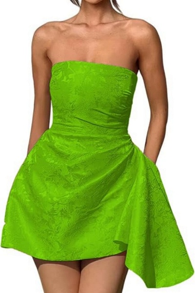 Elegant Short A-line Strapless Ruffle Jacquard Satin Homecoming Dress_21