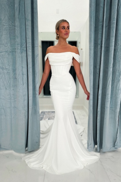 Classy Long Mermaid Off-the-Shoulder Floor-length Satin Wedding Dresses