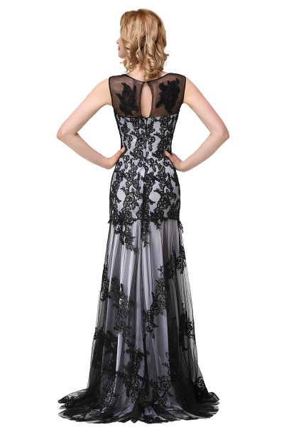 DANIELA | Scoop Neck Mermaid Black lace Applique Evening Prom dresses_9