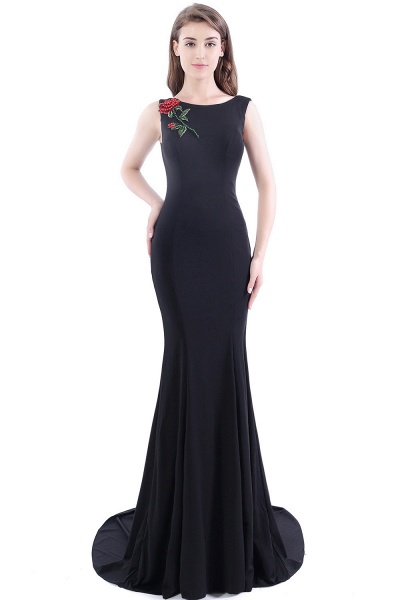 DALARY | Mermaid Jewel Court-Train Embroidery Black Prom Dresses with Pearls_2