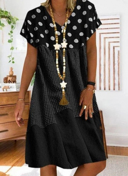 Black Size Tunic Polka Dot Plus Size Summer Dresses | Cocosbride
