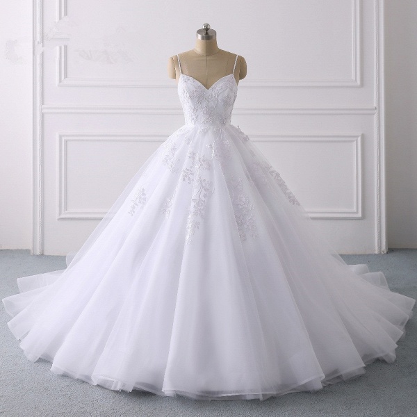 Glamorous Long Princess Spaghetti Straps V-Neck Tulle Wedding Dress ...