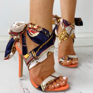 Women's Lace-up Slingbacks Cloth Stiletto Heel Sandals_1