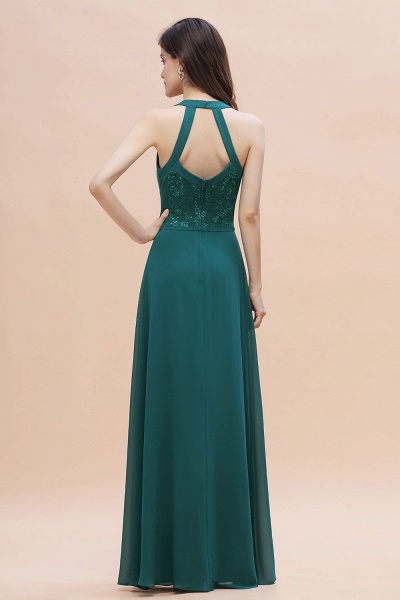 Classy Wide Straps A-Line Halter Floor-length Chiffon Bridesmaid Dress_3