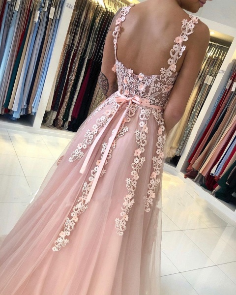 Gorgeous Long A-line Open Back Lace Prom Dress_4