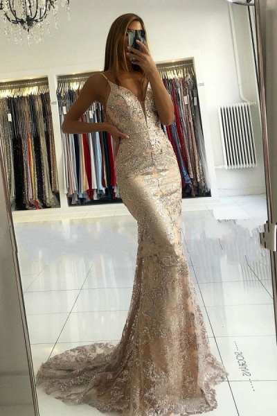 Elegant Sweetheart Spaghetti Straps Appliques Lace Floor-length Mermaid Prom Dress_1