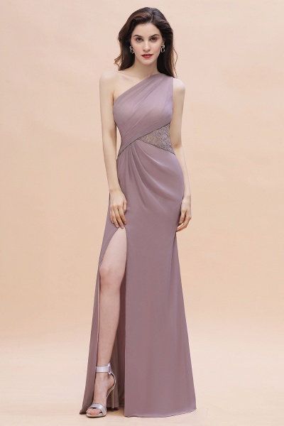 Charming One Shoulder Chiffon Lace Mermaid Bridesmaid Dresses With Slit_1