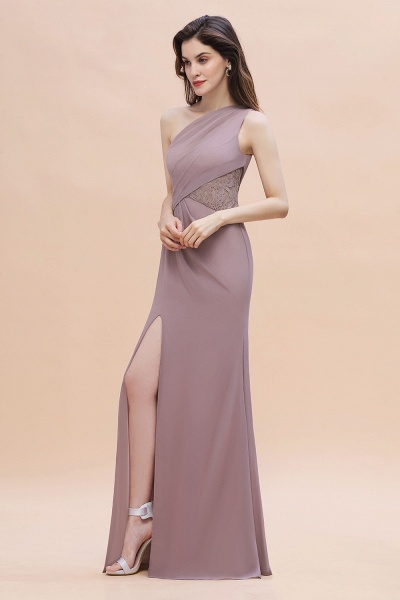 Charming One Shoulder Chiffon Lace Mermaid Bridesmaid Dresses With Slit_4