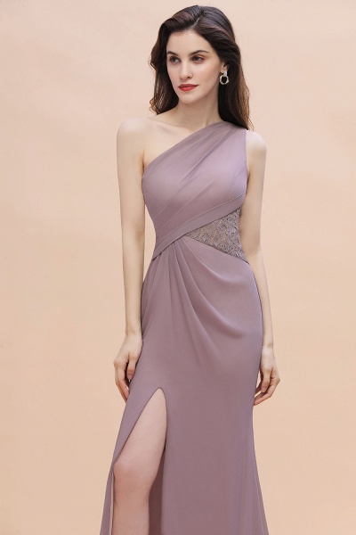 Charming One Shoulder Chiffon Lace Mermaid Bridesmaid Dresses With Slit_5