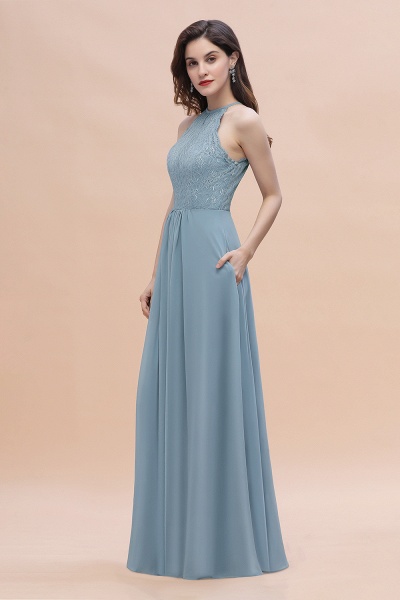 Halter Appliques Lace A-Line Chiffon Floor-length Bridesmaid Dress With Pockets_7