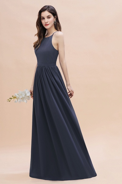 Elegant Sleeveles Halter Soft Chiffon A-Line Floor-length Bridesmaid Dress_7