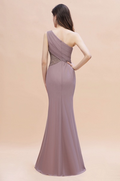 Charming One Shoulder Chiffon Lace Mermaid Bridesmaid Dresses With Slit_3