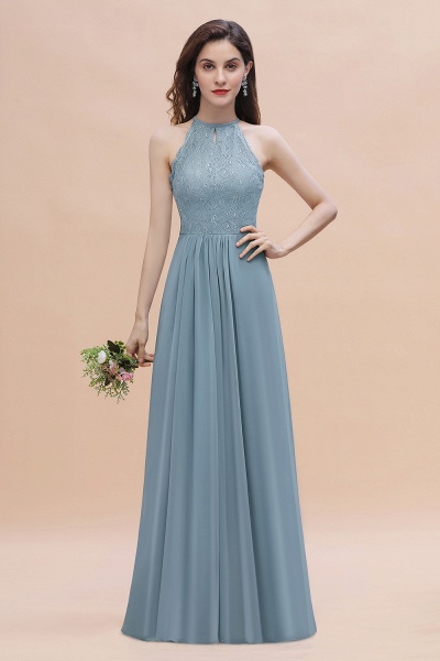 Halter Appliques Lace A-Line Chiffon Floor-length Bridesmaid Dress With Pockets_1
