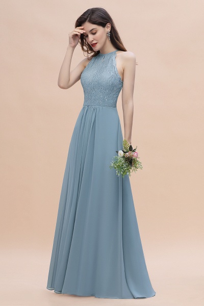Halter Appliques Lace A-Line Chiffon Floor-length Bridesmaid Dress With Pockets_6