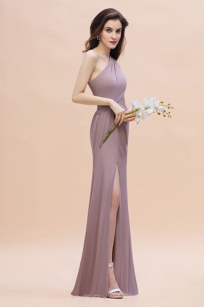 Charming One Shoulder Chiffon Lace Mermaid Bridesmaid Dresses With Slit_8