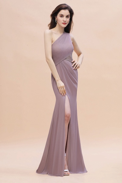Charming One Shoulder Chiffon Lace Mermaid Bridesmaid Dresses With Slit_6