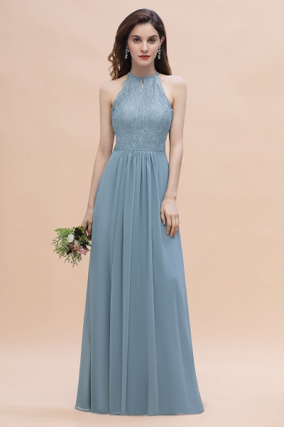 Halter Appliques Lace A-Line Chiffon Floor-length Bridesmaid Dress With Pockets_5
