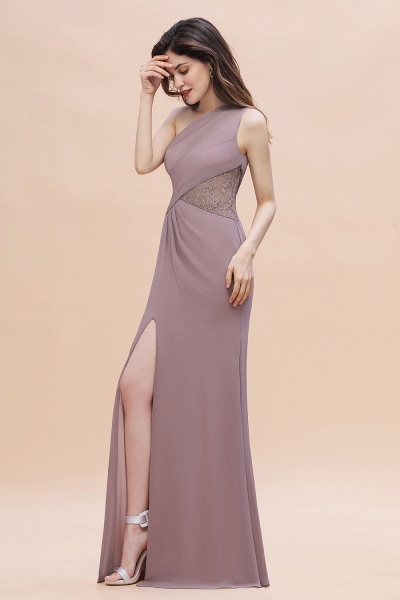 Charming One Shoulder Chiffon Lace Mermaid Bridesmaid Dresses With Slit_7