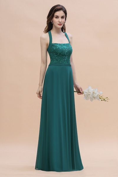 Classy Wide Straps A-Line Halter Floor-length Chiffon Bridesmaid Dress_6