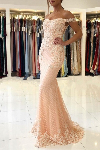 Luxury Long Mermaid Off-the-shoulder Glitter Prom Dress with Lace_1