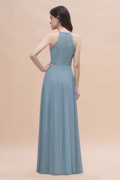 Halter Appliques Lace A-Line Chiffon Floor-length Bridesmaid Dress With Pockets_3